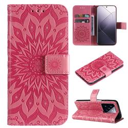 Embossing Sunflower Leather Wallet Case for Xiaomi Mi 14 Pro - Pink