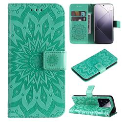 Embossing Sunflower Leather Wallet Case for Xiaomi Mi 14 Pro - Green