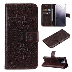 Embossing Sunflower Leather Wallet Case for Xiaomi Mi 14 Pro - Brown