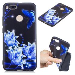 Blue Butterfly 3D Embossed Relief Black TPU Cell Phone Back Cover for Xiaomi Mi A1 / Mi 5X