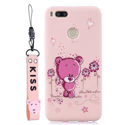 Pink Flower Bear Soft Kiss Candy Hand Strap Silicone Case for Xiaomi Mi A1 / Mi 5X