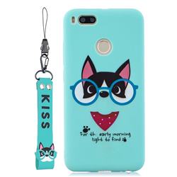 Green Glasses Dog Soft Kiss Candy Hand Strap Silicone Case for Xiaomi Mi A1 / Mi 5X