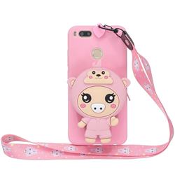 Pink Pig Neck Lanyard Zipper Wallet Silicone Case for Xiaomi Mi A1 / Mi 5X