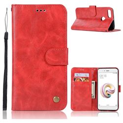Luxury Retro Leather Wallet Case for Xiaomi Mi A1 / Mi 5X- Red
