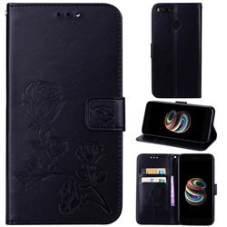 Embossing Rose Flower Leather Wallet Case for Xiaomi Mi A1 / Mi 5X - Black