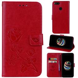 Embossing Rose Flower Leather Wallet Case for Xiaomi Mi A1 / Mi 5X - Red