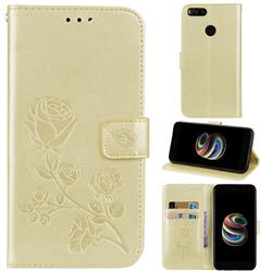 Embossing Rose Flower Leather Wallet Case for Xiaomi Mi A1 / Mi 5X - Golden