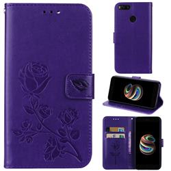 Embossing Rose Flower Leather Wallet Case for Xiaomi Mi A1 / Mi 5X - Purple