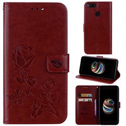Embossing Rose Flower Leather Wallet Case for Xiaomi Mi A1 / Mi 5X - Brown