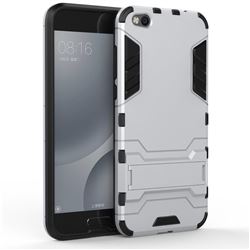 Armor Premium Tactical Grip Kickstand Shockproof Dual Layer Rugged Hard Cover for Xiaomi Mi 5c - Silver