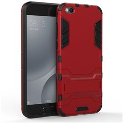 Armor Premium Tactical Grip Kickstand Shockproof Dual Layer Rugged Hard Cover for Xiaomi Mi 5c - Wine Red