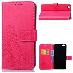 Embossing Imprint Four-Leaf Clover Leather Wallet Case for Xiaomi Mi 5c - Rose