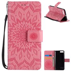 Embossing Sunflower Leather Wallet Case for Xiaomi Mi 6 Mi6 - Pink