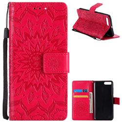 Embossing Sunflower Leather Wallet Case for Xiaomi Mi 6 Mi6 - Red