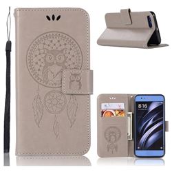 Intricate Embossing Owl Campanula Leather Wallet Case for Xiaomi Mi 6 Mi6 - Grey