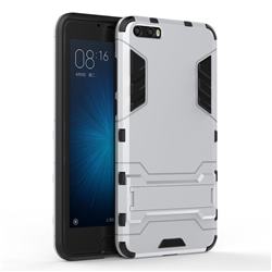 Armor Premium Tactical Grip Kickstand Shockproof Dual Layer Rugged Hard Cover for Xiaomi Mi 6 Plus - Silver