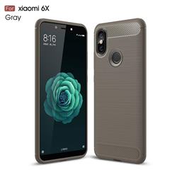 Luxury Carbon Fiber Brushed Wire Drawing Silicone TPU Back Cover for Xiaomi Mi A2 (Mi 6X) - Gray