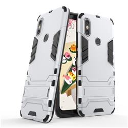 Armor Premium Tactical Grip Kickstand Shockproof Dual Layer Rugged Hard Cover for Xiaomi Mi A2 (Mi 6X) - Silver