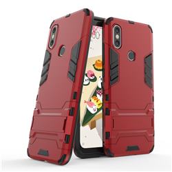 Armor Premium Tactical Grip Kickstand Shockproof Dual Layer Rugged Hard Cover for Xiaomi Mi A2 (Mi 6X) - Wine Red