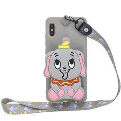 Gray Elephant Neck Lanyard Zipper Wallet Silicone Case for Xiaomi Mi A2 (Mi 6X)