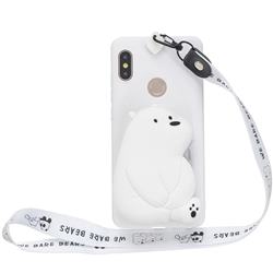 White Polar Bear Neck Lanyard Zipper Wallet Silicone Case for Xiaomi Mi A2 (Mi 6X)