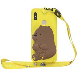 Yellow Bear Neck Lanyard Zipper Wallet Silicone Case for Xiaomi Mi A2 (Mi 6X)