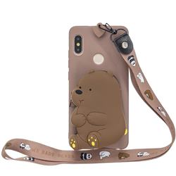 Brown Bear Neck Lanyard Zipper Wallet Silicone Case for Xiaomi Mi A2 (Mi 6X)