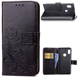 Embossing Imprint Four-Leaf Clover Leather Wallet Case for Xiaomi Mi A2 (Mi 6X) - Black