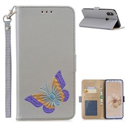 Imprint Embossing Butterfly Leather Wallet Case for Xiaomi Mi A2 (Mi 6X) - Grey