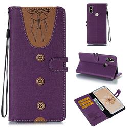 Ladies Bow Clothes Pattern Leather Wallet Phone Case for Xiaomi Mi A2 (Mi 6X) - Purple