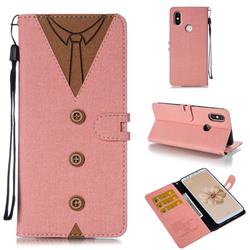 Mens Button Clothing Style Leather Wallet Phone Case for Xiaomi Mi A2 (Mi 6X) - Pink