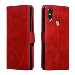 Retro Classic Calf Pattern Leather Wallet Phone Case for Xiaomi Mi A2 (Mi 6X) - Red