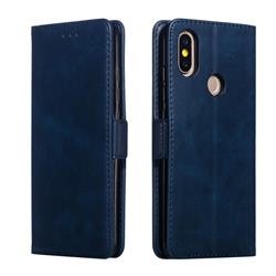 Retro Classic Calf Pattern Leather Wallet Phone Case for Xiaomi Mi A2 (Mi 6X) - Blue