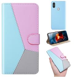 Tricolour Stitching Wallet Flip Cover for Xiaomi Mi A2 (Mi 6X) - Blue