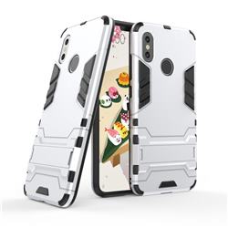 Armor Premium Tactical Grip Kickstand Shockproof Dual Layer Rugged Hard Cover for Xiaomi Mi 8 - Silver
