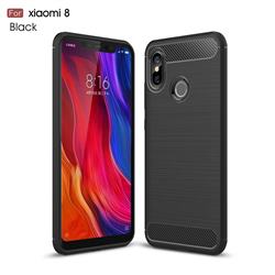 Luxury Carbon Fiber Brushed Wire Drawing Silicone TPU Back Cover for Xiaomi Mi 8 - Black