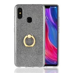 Luxury Soft TPU Glitter Back Ring Cover with 360 Rotate Finger Holder Buckle for Xiaomi Mi 8 - Black