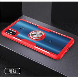 Acrylic Glass Carbon Invisible Ring Holder Phone Cover for Xiaomi Mi 8 - Charm Red