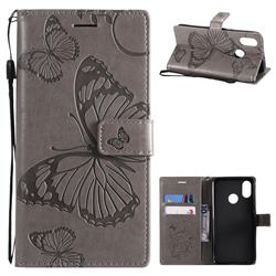 Embossing 3D Butterfly Leather Wallet Case for Xiaomi Mi 8 - Gray