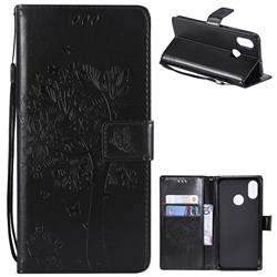 Embossing Butterfly Tree Leather Wallet Case for Xiaomi Mi 8 - Black