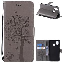 Embossing Butterfly Tree Leather Wallet Case for Xiaomi Mi 8 - Grey