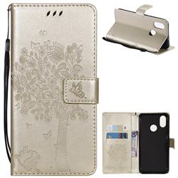 Embossing Butterfly Tree Leather Wallet Case for Xiaomi Mi 8 - Champagne