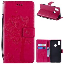 Embossing Butterfly Tree Leather Wallet Case for Xiaomi Mi 8 - Rose