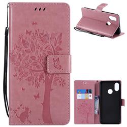Embossing Butterfly Tree Leather Wallet Case for Xiaomi Mi 8 - Pink