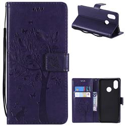 Embossing Butterfly Tree Leather Wallet Case for Xiaomi Mi 8 - Purple