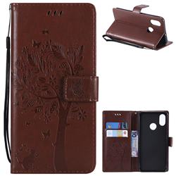 Embossing Butterfly Tree Leather Wallet Case for Xiaomi Mi 8 - Brown