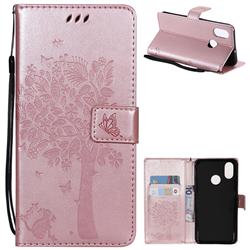 Embossing Butterfly Tree Leather Wallet Case for Xiaomi Mi 8 - Rose Pink