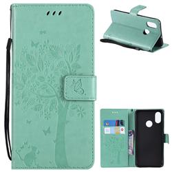 Embossing Butterfly Tree Leather Wallet Case for Xiaomi Mi 8 - Cyan