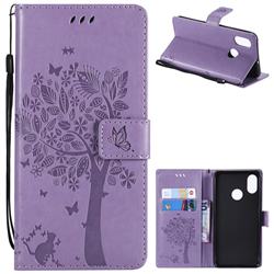 Embossing Butterfly Tree Leather Wallet Case for Xiaomi Mi 8 - Violet