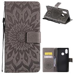 Embossing Sunflower Leather Wallet Case for Xiaomi Mi 8 - Gray